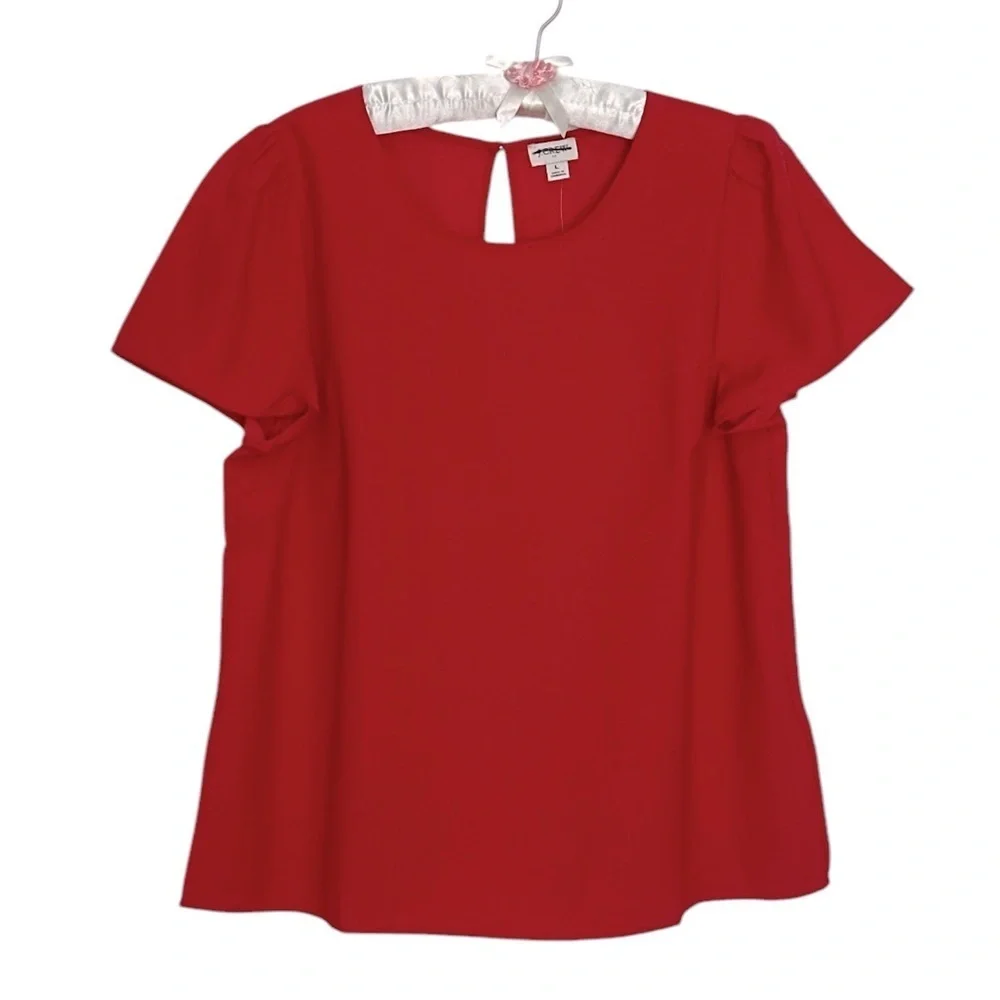 NEW J. CREW FACTORY Short-sleeve crepe top puff‎ sleeves in Red Size Large
